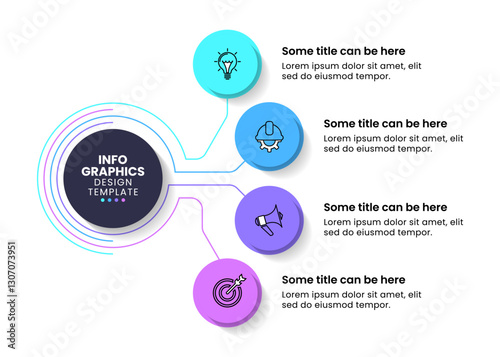 Infographic template. 4 connected circles with a line