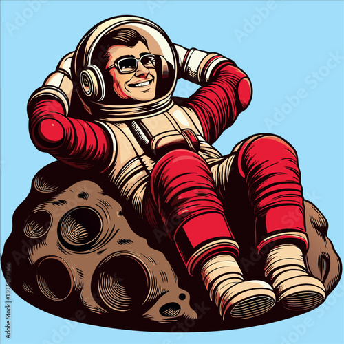 astronauta riposa su di una roccia lunare 02