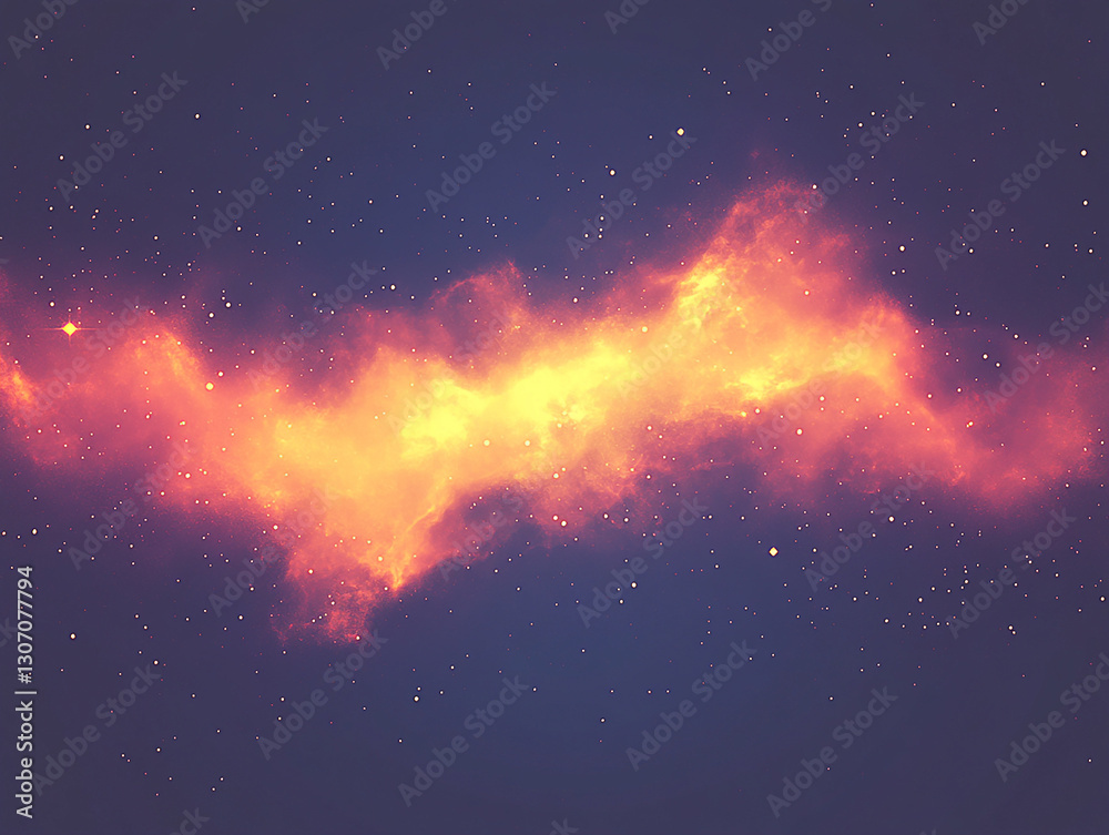 Naklejka premium Vibrant cosmic nebula illuminated by stars against a dark space background