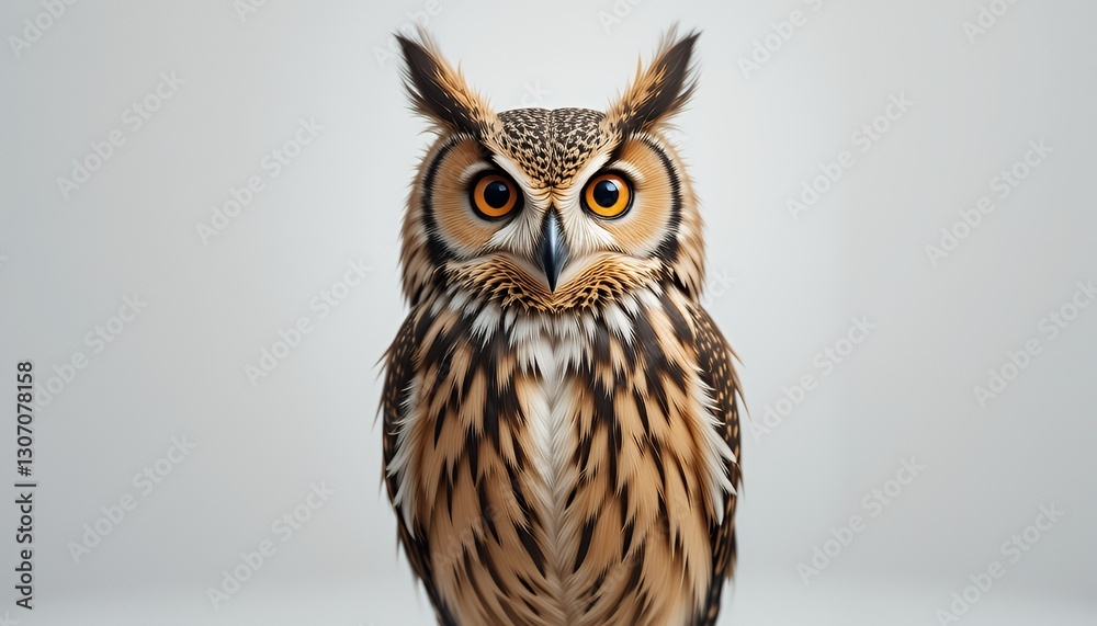 Obraz premium Portrait of a Majestic Owl with Striking Eyes on a Neutral Background