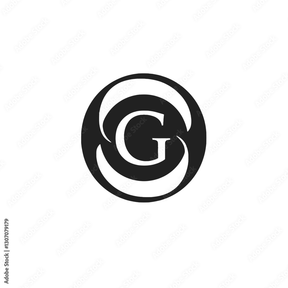 Minimalist Black and White Logo Design With Central G Letter Motif Minimalist Black and White Logo Design With Central G Letter Motif
