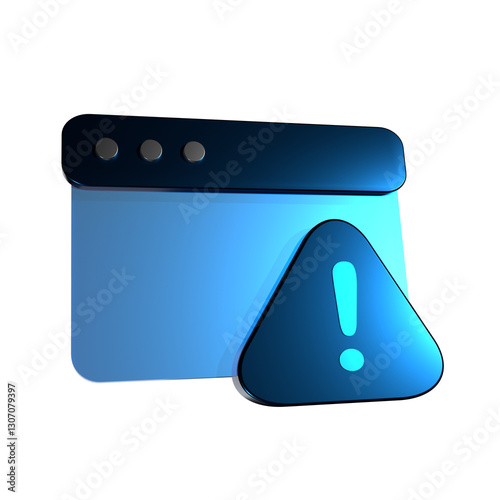 Warning Sign Alert: A 3D rendered image showing an alert icon superimposed on a web browser interface, symbolizing caution and warning regarding online security and potential problems