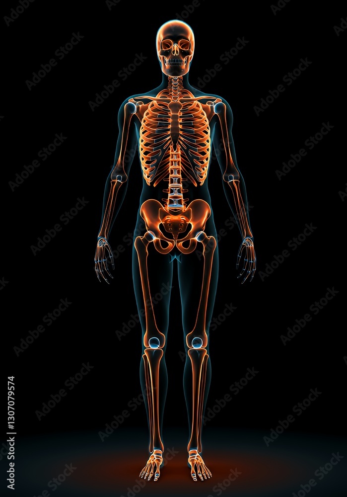 Fototapeta premium Anatomical Human Skeleton Illustration Showing Bone Structure and Anatomy on Black