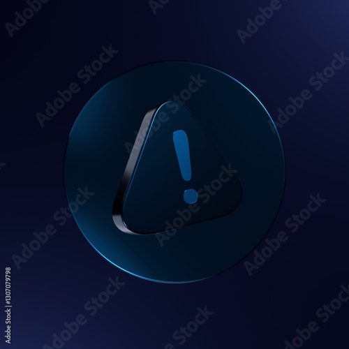 Alert Icon: A minimalist 3D rendering of a dark blue alert symbol set against a gradient dark background, suggesting a call for attention or a warning message.