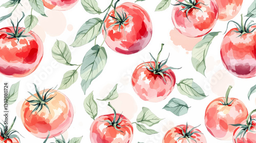 Watercolor pattern tomatoes on white background