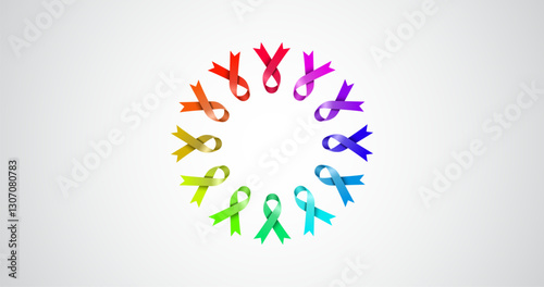rainbow color ribbons on round lines in white and grey background template for events, banners, posters for health, events, organizations, health, promotions
