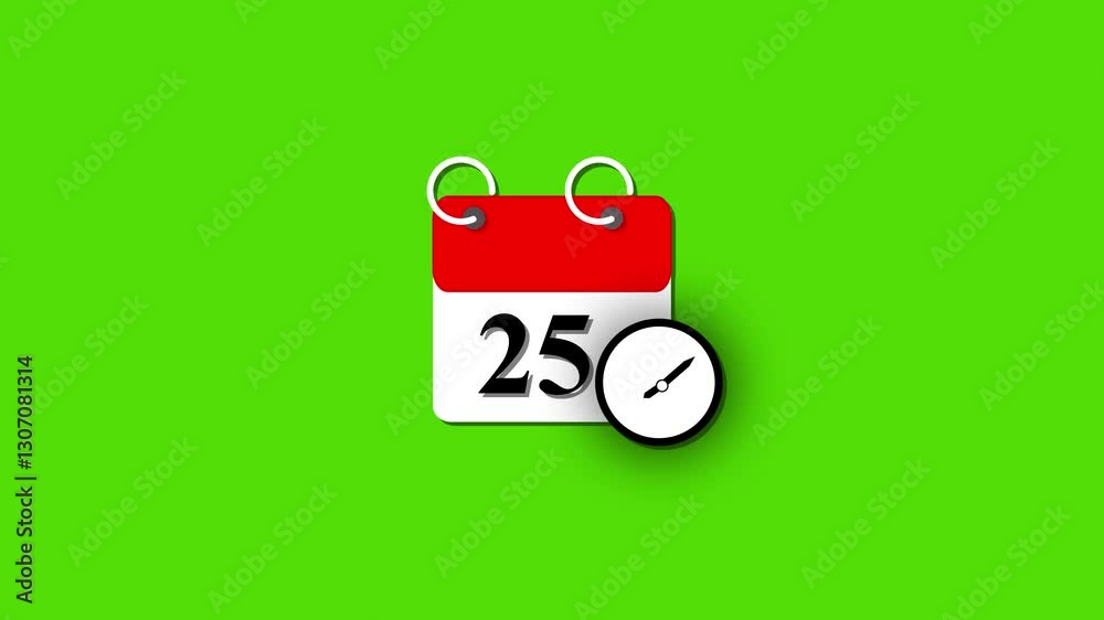 25 dates on the calendar page animation. Wall Clock timer icon 4k video ...
