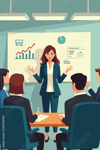 Confident Businesswoman Leading Project Discussion with Colleagues in Boardroom