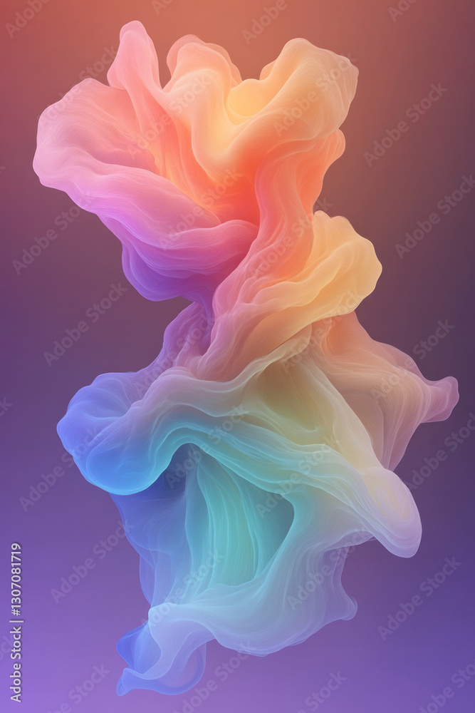 Obraz premium Ethereal digital art of swirling cell structures with soft luminous edges blending into vibrant