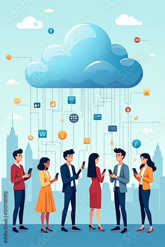 Diverse Group of People Connected Through Mobile Devices and Cloud Computing Technology