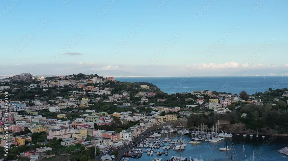 characteristic houses of Procida with tourists and inhabitants - Italy characteristic houses of Procida with tourists and inhabitants - Italy