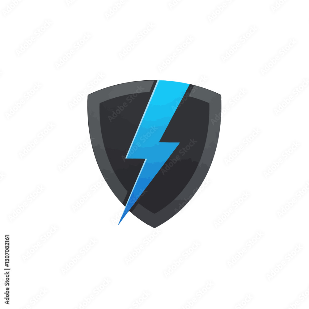 Lightning Bolt Over Shield Emblem Representing Security and Power Lightning Bolt Over Shield Emblem Representing Security and Power