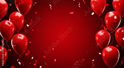 Wallpaper Mural Red balloons float against a red gradient background with confettis raining down. copy space. Torontodigital.ca