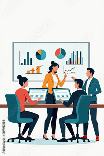 Office Workers Brainstorming Ideas and Analyzing Financial Data for Business Growth