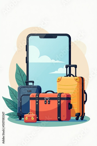 Planning Your Trip: Travel Equipment and Luggage Displayed on Mobile Laptop Screen