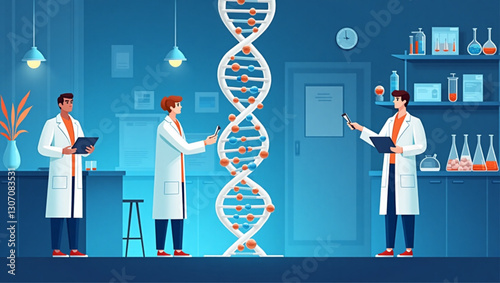 Scientists Exploring DNA Molecular Structure in Modern Genetic Testing Laboratory