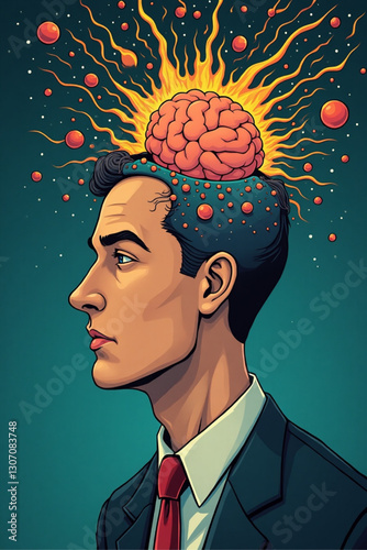 Surreal Vector of Businessman Exploring Subconscious Mind of Inner Child Inside Human Head