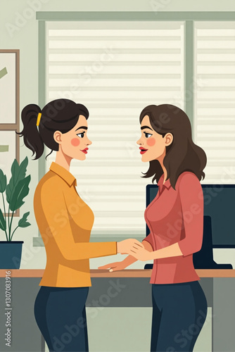 Two Women Engaged in Difficult Conversation in Office Setting