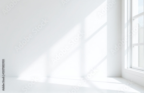 A Minimalist White Studio Background With Subtle Shadows From A Window Frame, Ideal For Showcasing Products In A Simple Setting.