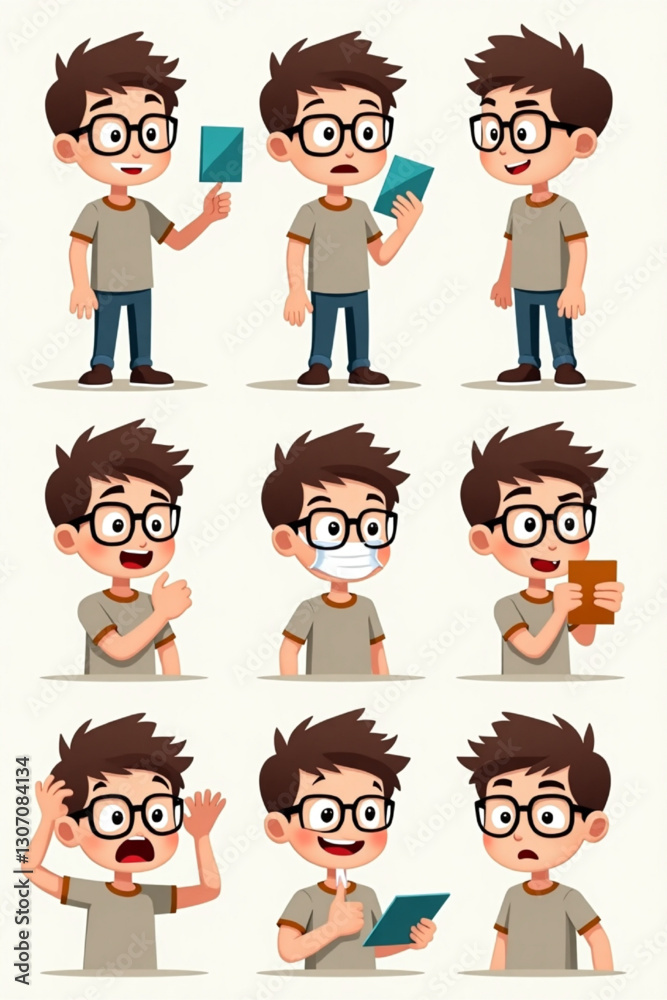 Young Man in Glasses Expressing Various Emotions with Mask Young Man in Glasses Expressing Various Emotions with Mask