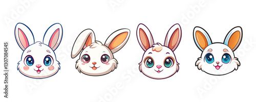 cute rabbit head collection for easter celebration,vector eps