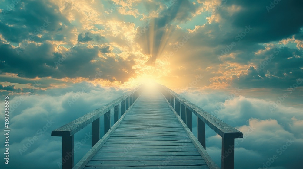 Fototapeta premium Heavenly wooden bridge to sunrise
