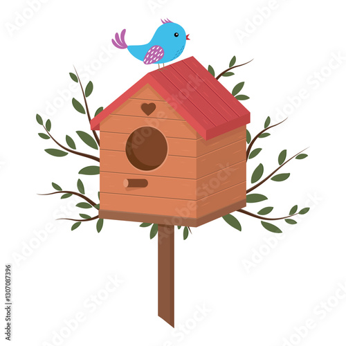 A birdhouse for birds, isolated on a white background. Cartoon vector illustration