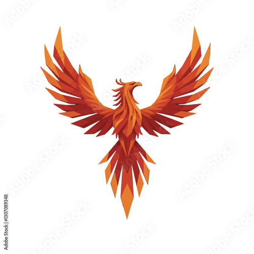 Stylized Illustration of Vibrant Phoenix Bird in a Fiery Red and Orange Palette