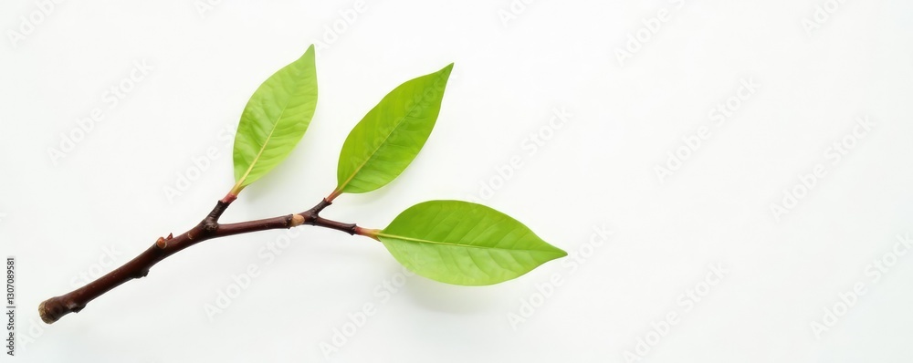 Obraz premium Single branch with unique shape against white backdrop, branch, wooden, texture