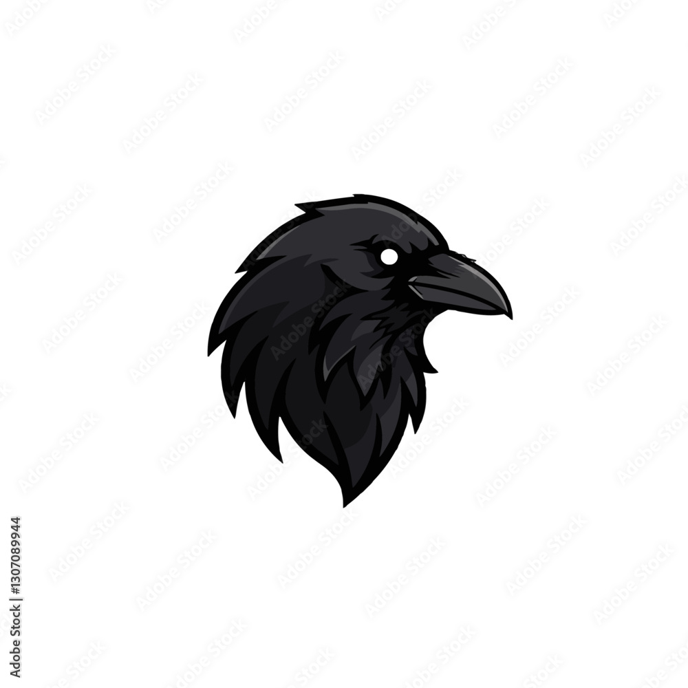Fototapeta premium Stylized Black Raven Head Illustration with White Background