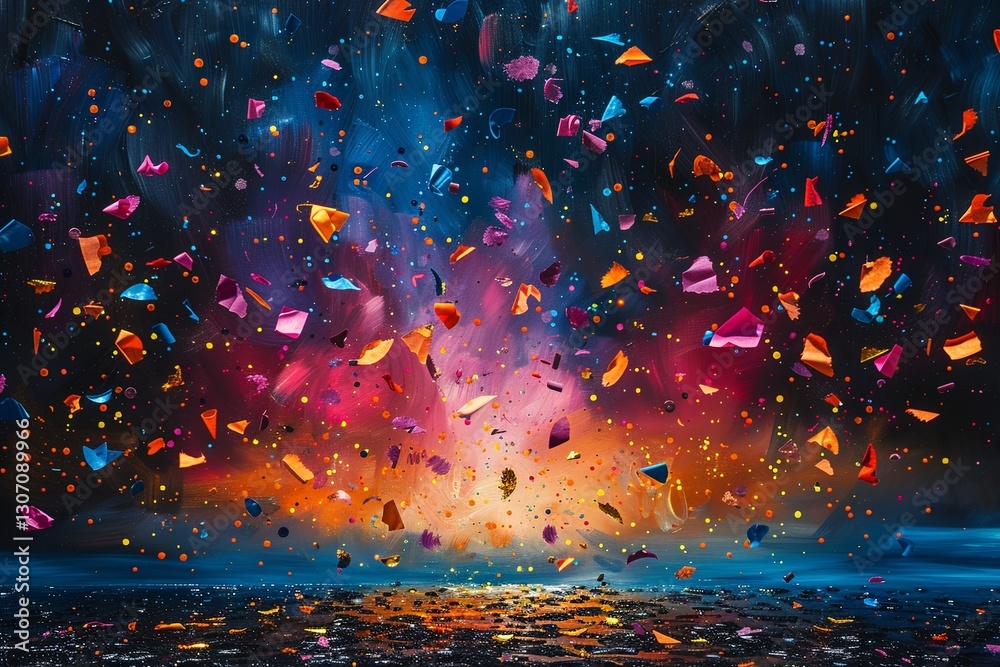 Colorful explosion of confetti is falling from the sky, creating a vibrant and festive atmosphere