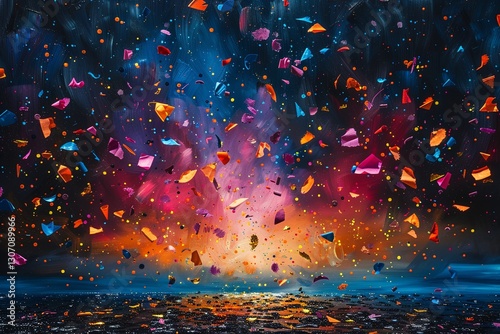 Colorful explosion of confetti is falling from the sky, creating a vibrant and festive atmosphere