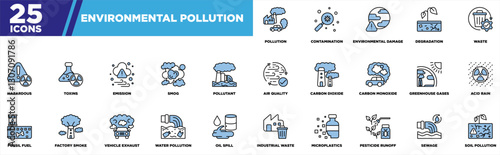 Environmental Pollution Blue Black Iconset