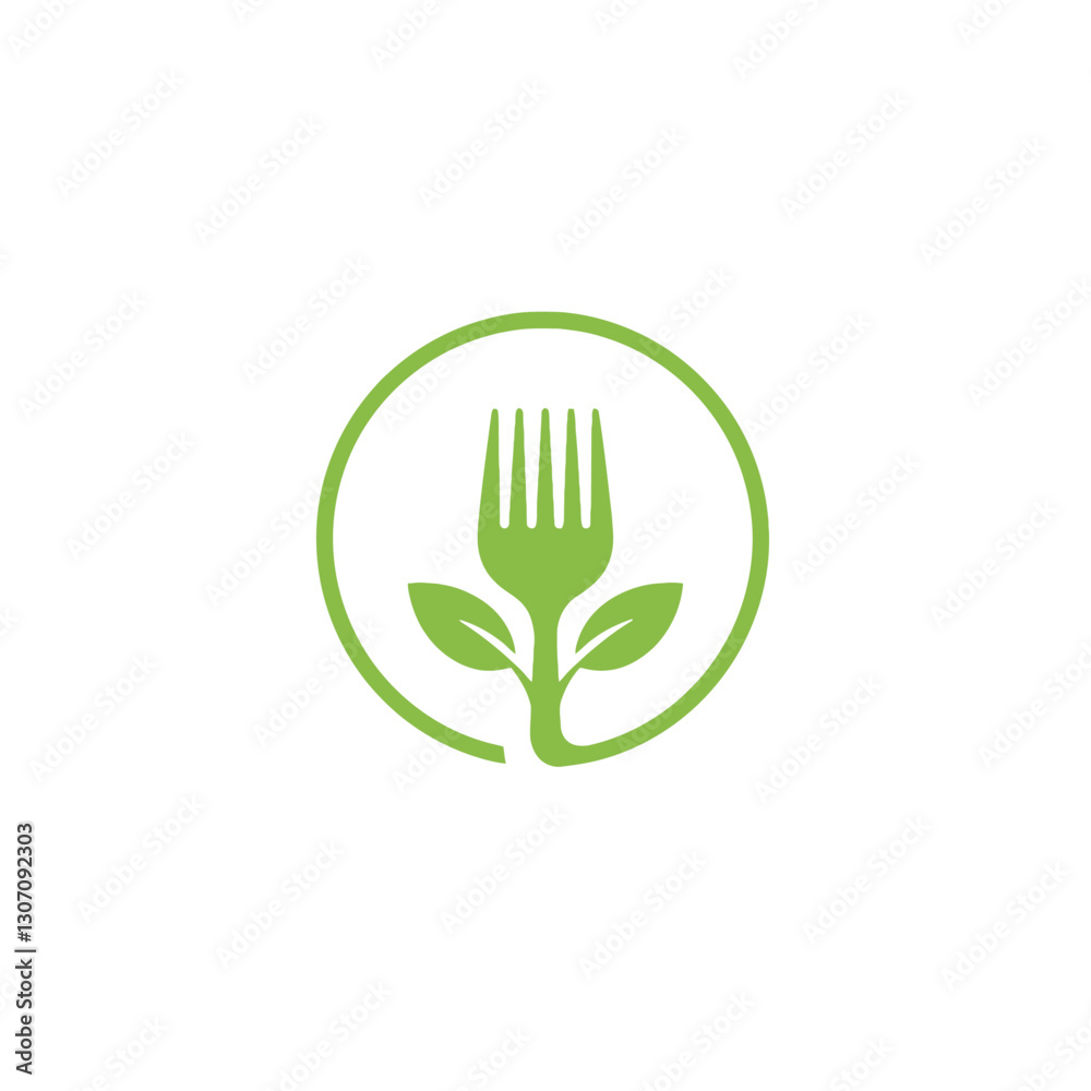 Green Organic Fork Emblem with Sustainable and Eco-Friendly Design Elements Green Organic Fork Emblem with Sustainable and Eco-Friendly Design Elements