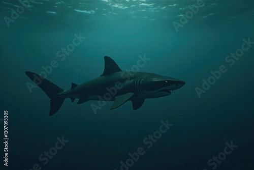 Wallpaper Mural Dark water, lone shark silhouette, ominous shadow, sharp teeth , horror, menace Torontodigital.ca