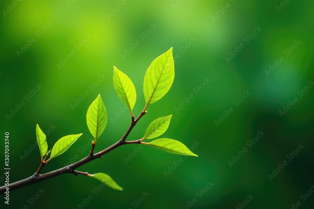 Fototapeta premium Delicate branches with green leaves stretching out from a central point, foliage, isolated, twiggy
