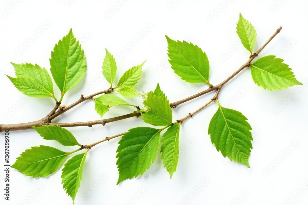 Freshly cut branches with leaves and twigs isolated on white background, nature, green Freshly cut branches with leaves and twigs isolated on white background, nature, green