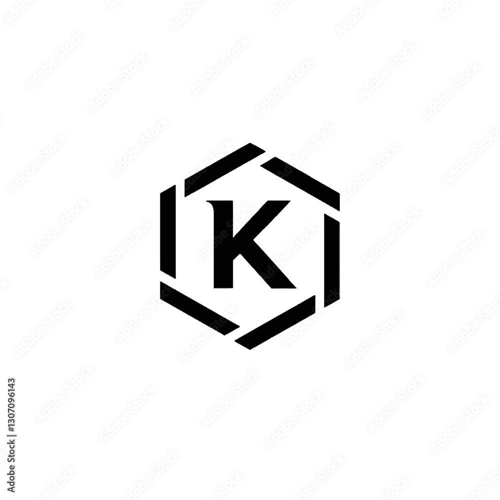Hexagonal Logo Design with Letter K Center and Minimalist Style Hexagonal Logo Design with Letter K Center and Minimalist Style