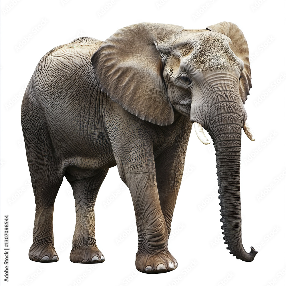 Obraz premium African elephant isolated on white background, showcasing its majestic presence