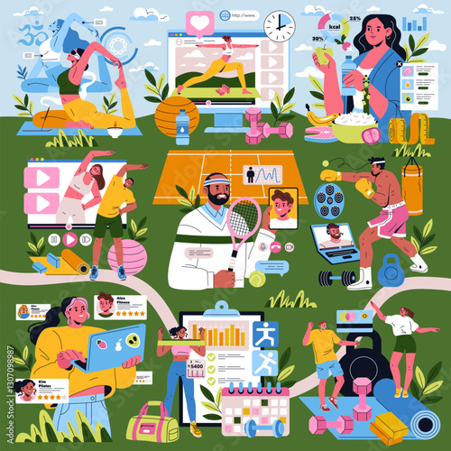Remote Personal Training. Flat Vector Illustration