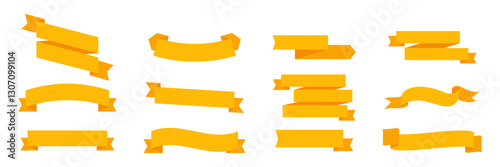 Yellow Ribbon Banner. Gold Ribbons Banners. Golden, yellow Ribbon Banners, isolated in modern design