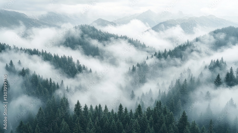 Fototapeta premium Misty Mountain Forest Scenery
