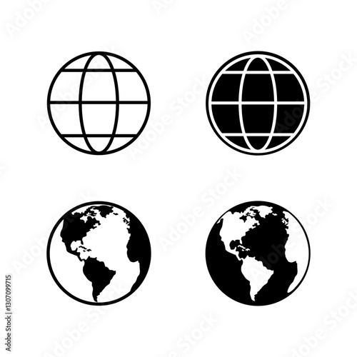 Earth globe. World maps black. Globe vector icons. Planet earth in different shapes. Set of Earth Globe