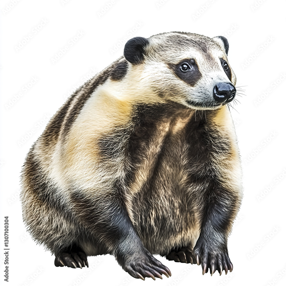 Fototapeta premium American badger isolated on white background, looking alert