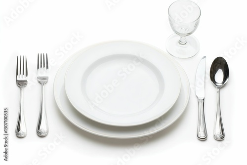 A white plate with a fork, knife, and spoon on it