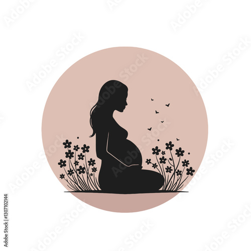 Pregnant Woman Silhouette with Nature Elements