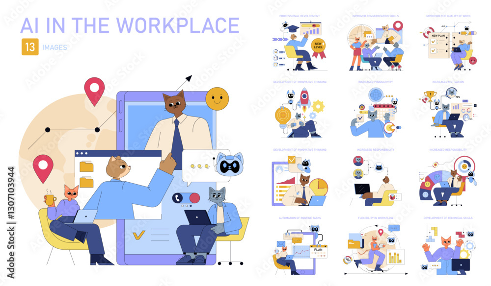 AI In The Workplace. Flat Vector Illustration AI In The Workplace. Flat Vector Illustration