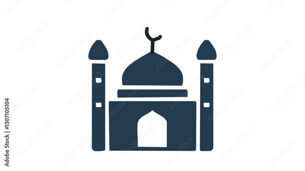 Simple black and white mosque icon with a focus on the dome and prayer hall-03 Simple black and white mosque icon with a focus on the dome and prayer hall-03