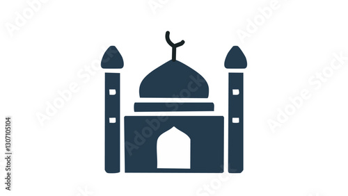Simple black and white mosque icon with a focus on the dome and prayer hall-03