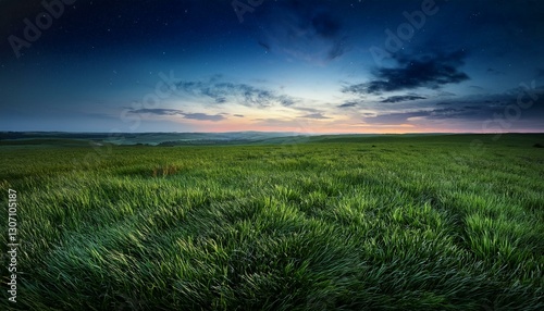 【背景素材】美しい緑の草原と夜の風景
